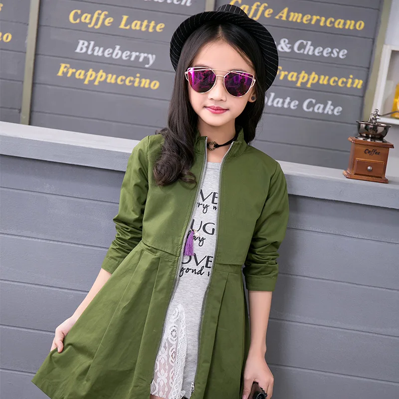 

2018 spring long girls jacket children clothing cotton girl trench coat Zipper Teenager Cardigan girl coat and jackets for 3-13Y
