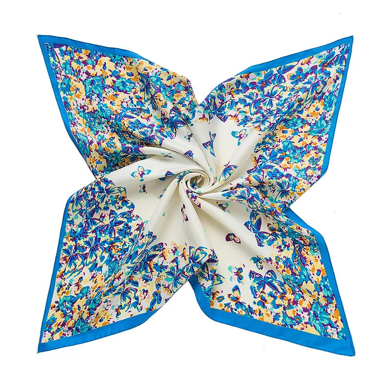 

60cm*60cm Luxury Brand Butterflies In Love With Flowers Love Print Women Twill Silk Scarf Small Square Scarves Headband