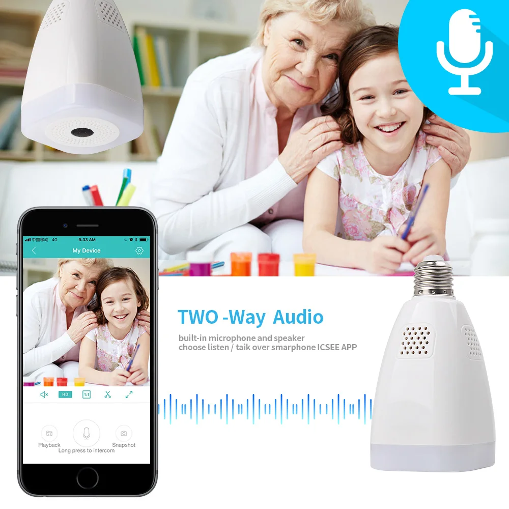 ZGWANG 360 Degree 1080P Wireless 3D IP Camera Panoramic Wifi Lamp Mini CCTV Surveillance Home Security Bulb Light | Безопасность и