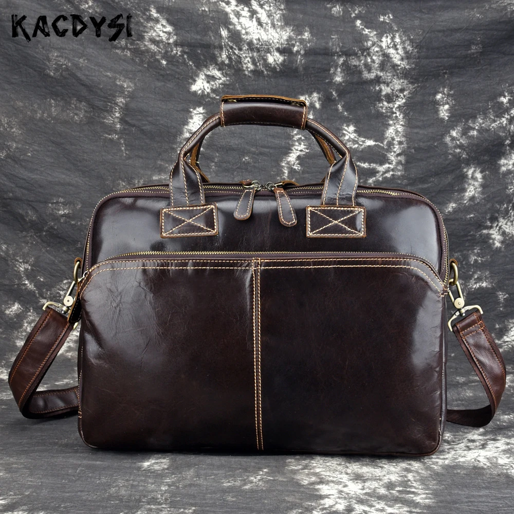 Оригинальный винтажный мужской портфель сумка из масляной вощеной кожи для