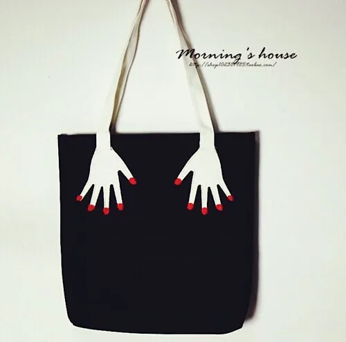 

1 piece Fashion hand finger red nail print Canvas Women Ladies Handbag Shoulder Women Messenger Bag Bolsos Mujer