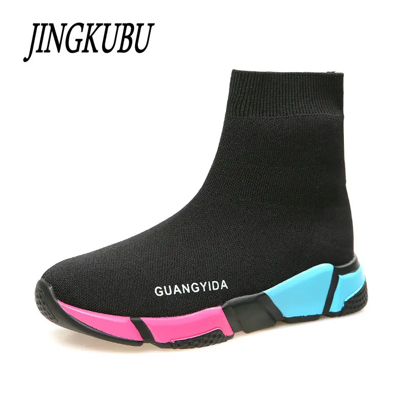 Новые женские сапоги JINGKUBU 2018 Модные дышащие весенне-осенние черные вязаные носки