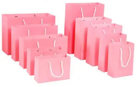pink 10 шт подарочный бумажный пакет на заказ подарочная одежда хозяйственная Сумка крафт-бумага точечная печать логотипа сплошной цвет черный белый розовый - Цвет: pink