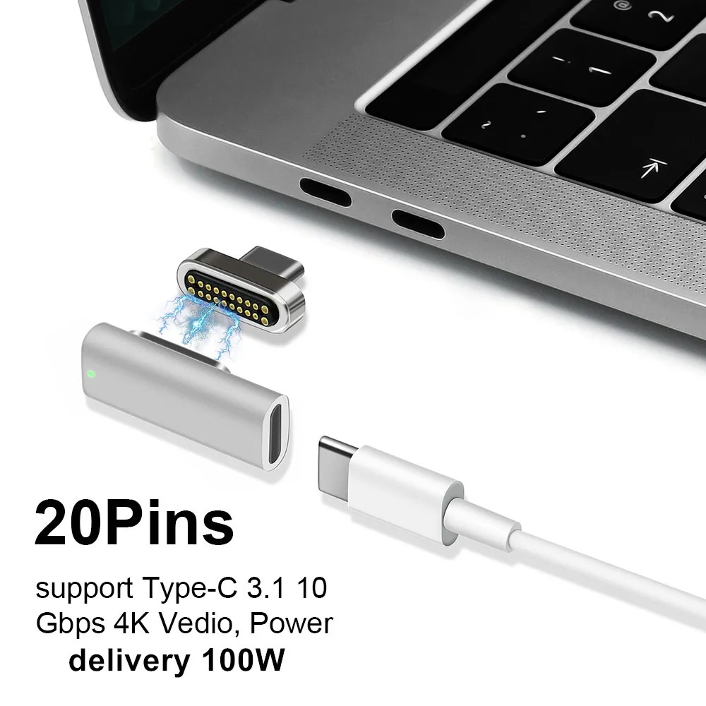 20 контактов магнитный USB C PD зарядный кабель, 100 Вт быстрая зарядка, 10 Гбит/с, 4K видео@ 60 Гц для Pro/Air и любых USB C устройств