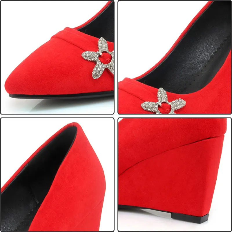Fanyuan 2018 Women's Rhinestone Charming High Heel Wedge Shoes Woman Pointed Toe Less Platform Wedding Pumps Big Size 32-42 | Обувь