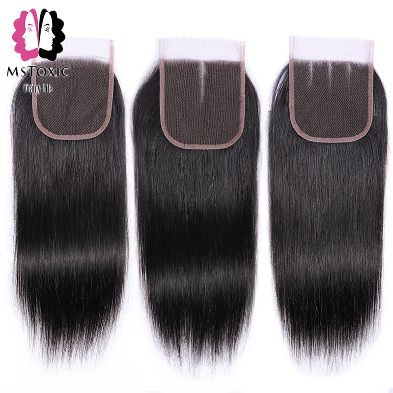 MSTOXIC Straight Hair Bundles With Closure Human Remy Brazilian Weave | Шиньоны и парики