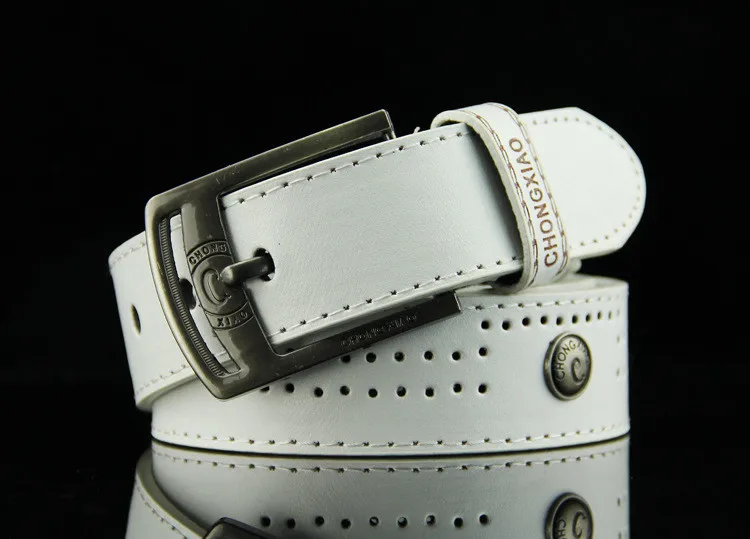 VOHIO дизайнерский мужской ремень с заклепками ceinture homme панк Ковбой Повседневный ремень han высокое качество мужской ремень s для джинсов - Цвет: white