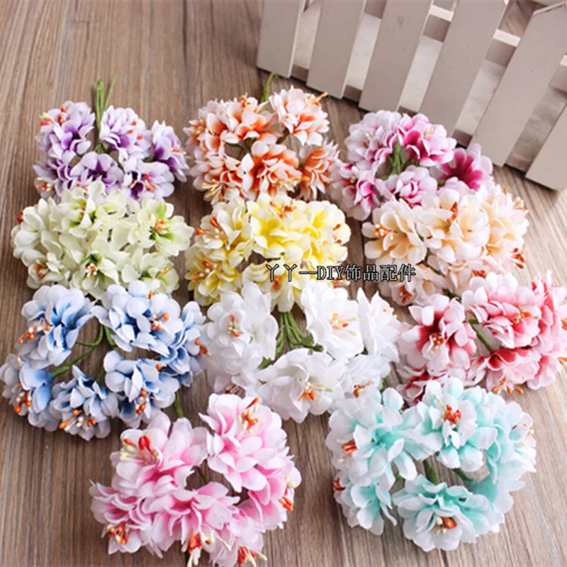 Дешевые шелковые градиентные искусственные тычинки 6 шт. букет цветов для