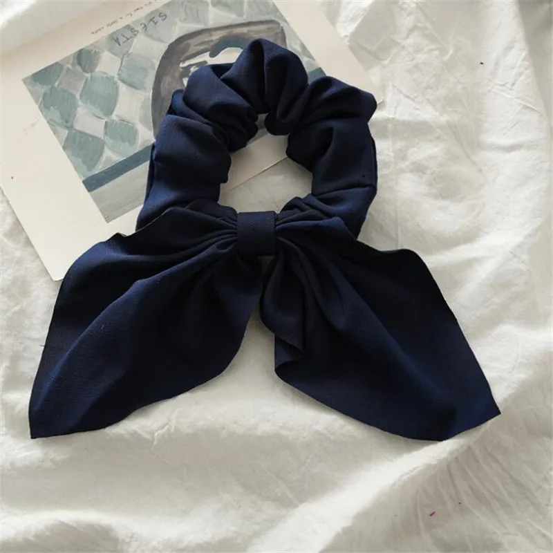 navy blue Модные женские аксессуары для волос, резинки для волос, банты, конский хвост, повязка для волос, яркие цвета, бант, резинки для волос для девочек - Цвет: navy blue