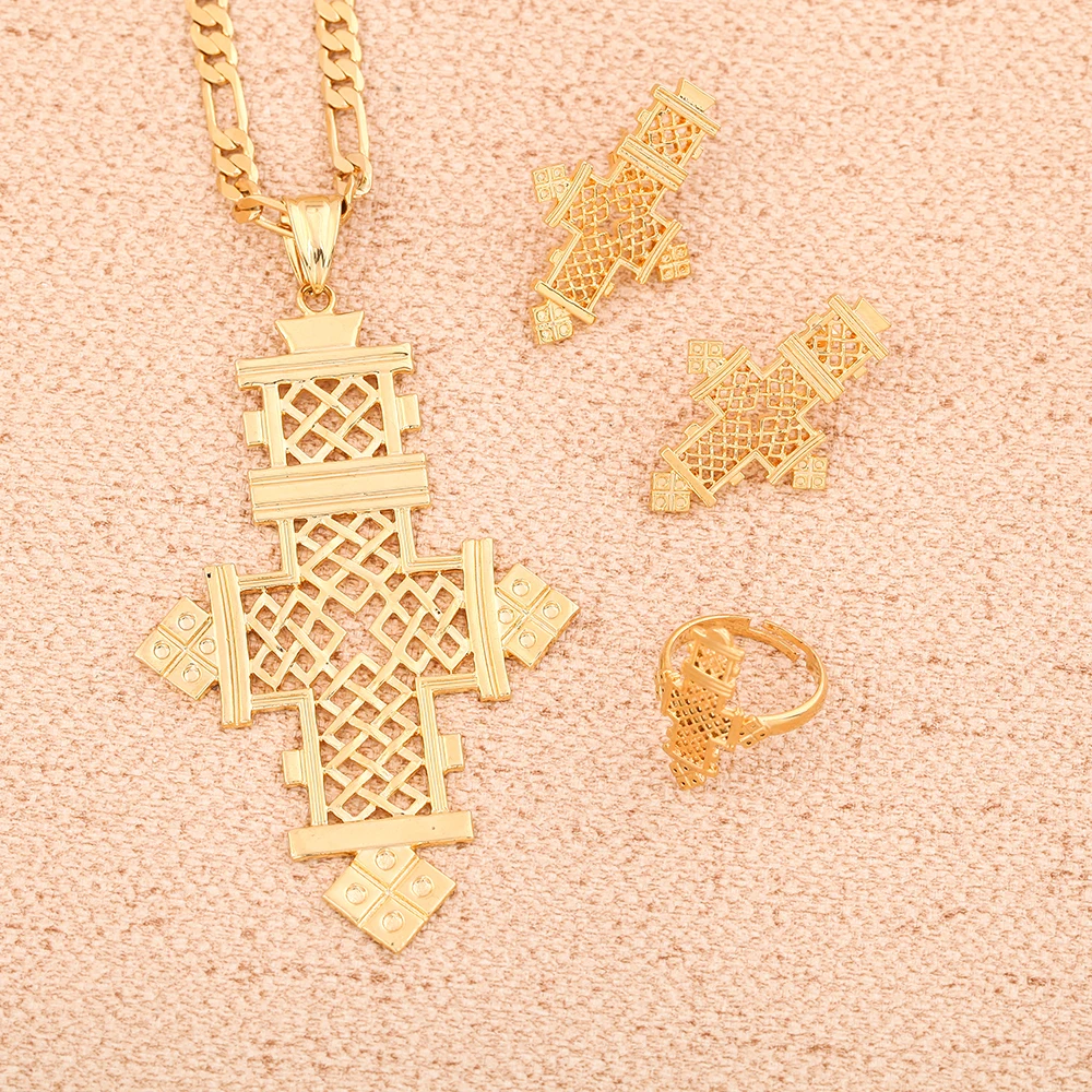 Комплект из колье серёг и кольца золотистого цвета|earrings ring set|set goldethiopian jewelry |