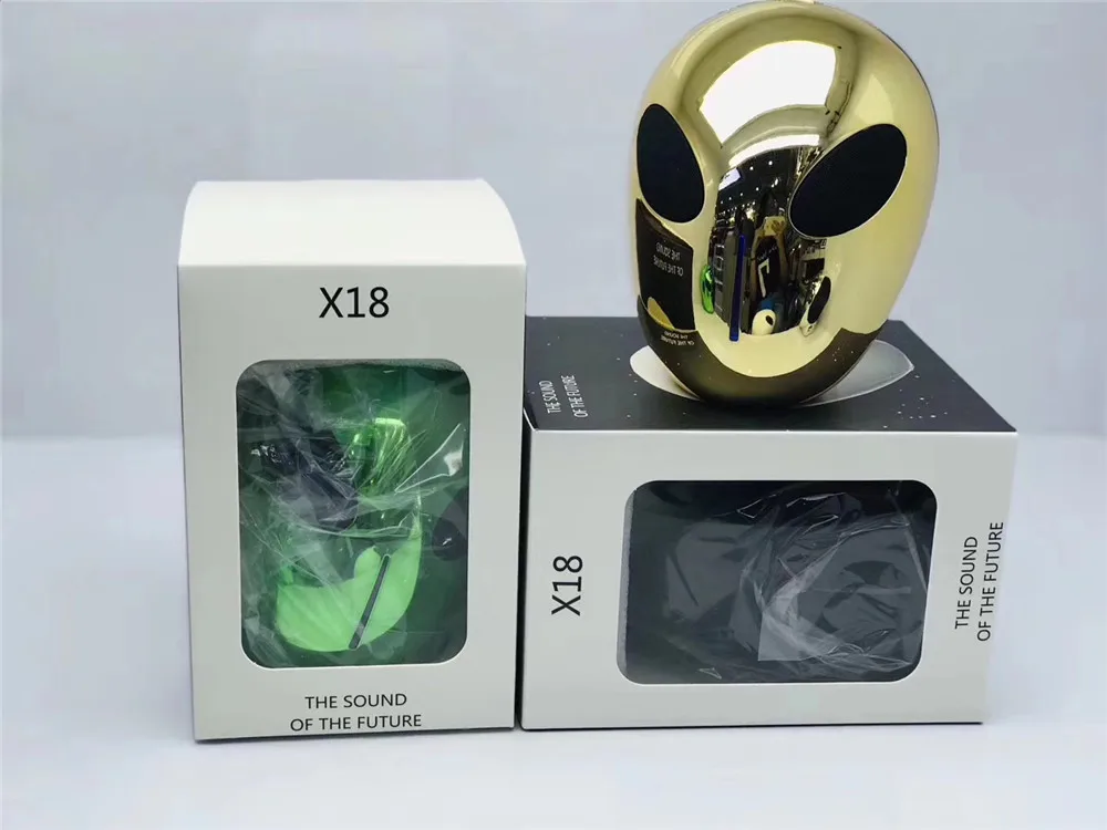 X18 Alien беспроводной Bluetooth динамик Портативный Перезаряжаемый сабвуфер Поддержка TF карты для внутреннего наружного тонкой работы подарок - Цвет: gold