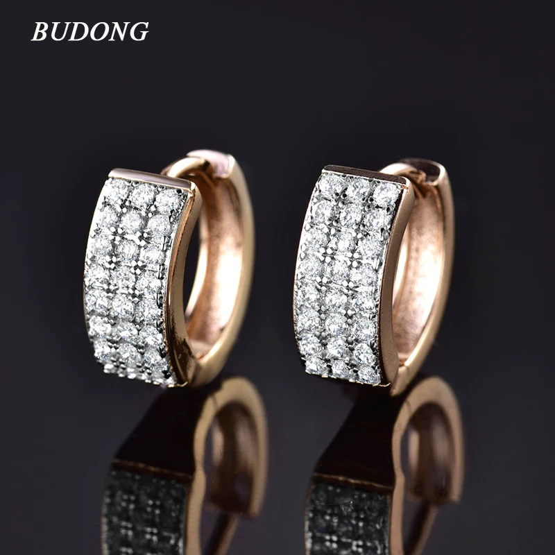 BUDONG, 3 цвета, подарок подруге, модные серебряные/Золотые серьги-кольца Huggie, ювелирные изделия, кристалл, CZ Циркон, свадебные ювелирные изделия XUE149