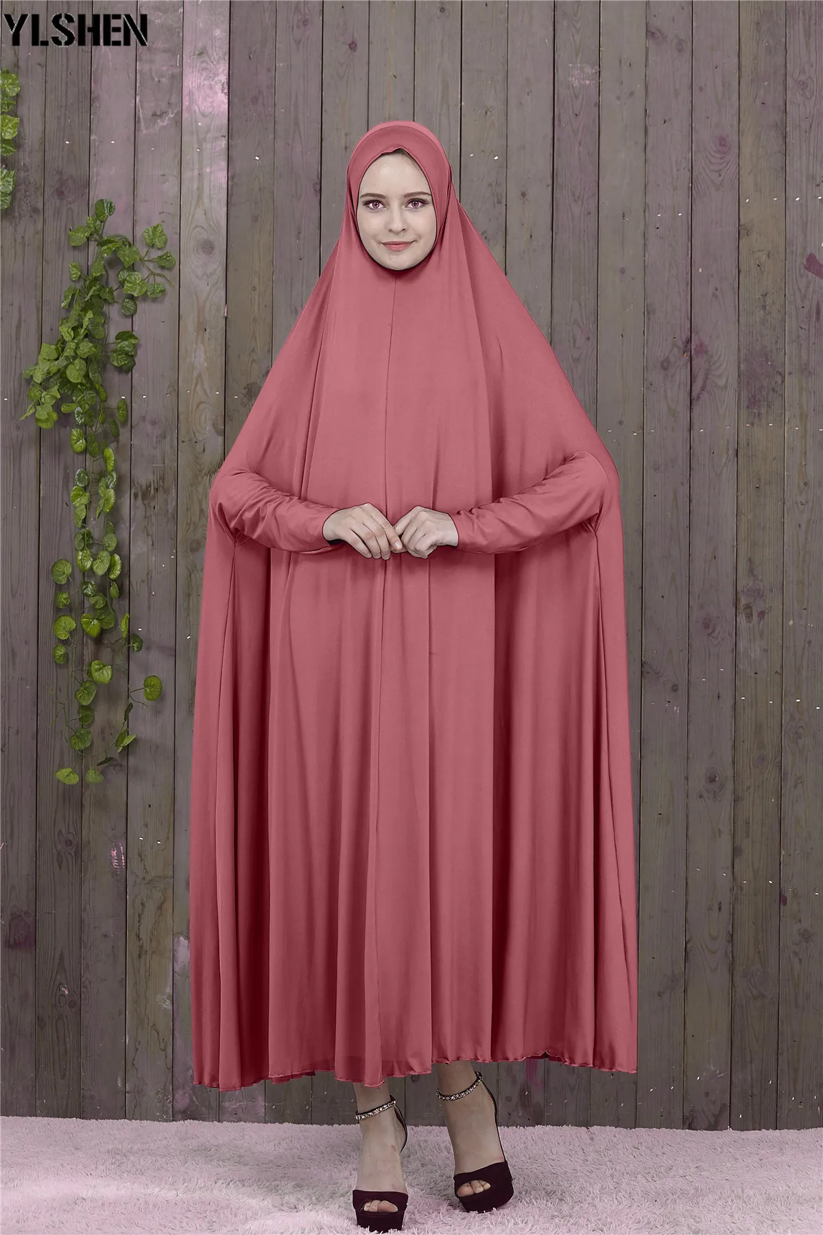 Orange pink set Рамадан абайя Дубай мусульманское платье молитвенная одежда Черный Кафтан с хиджабом халаты арабские женщины ислам ic одежда Турция ислам Elbise - Цвет: Orange pink set
