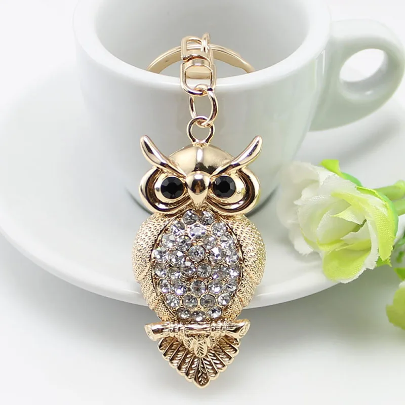 Owl Crystal Keyring Charm Pendant Handbag Purse Bag Key Ring Chain Keychain Gift | Rings