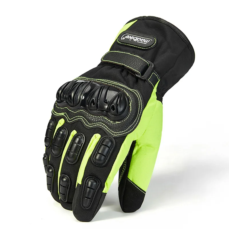 Fluorescent Green Водонепроницаемые зимние теплые мотоциклетные перчатки для езды на мотоцикле, ветрозащитные защитные перчатки для мотокросса - Цвет: Fluorescent Green