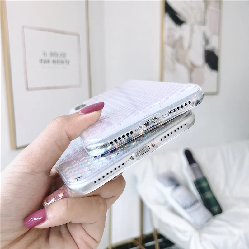 3D вафельная масштаба шику Лазерная чехол для телефона iPhone 6 S 7 8 плюс Прозрачный