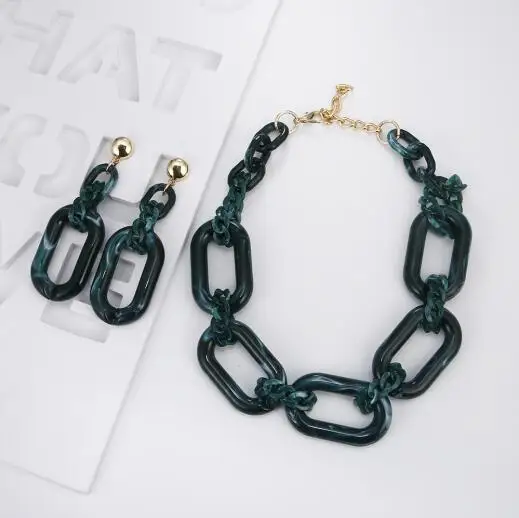 dark green as photo FishSheep заявление Большой акриловый круг ожерелье в виде массивной цепи для женщин Смола Большой Ошейник Za подвески и ожерелье s ювелирные изделия - Окраска металла: dark green as photo