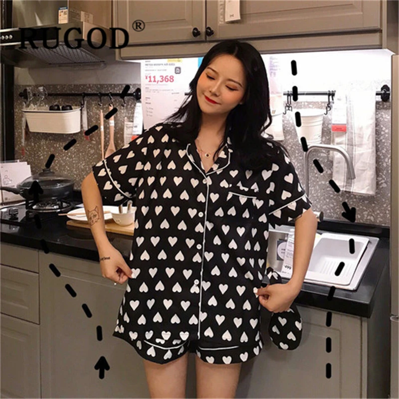 RUGOD/Лидер продаж корейские женские пижамы модные с принтом сердца костюмы для