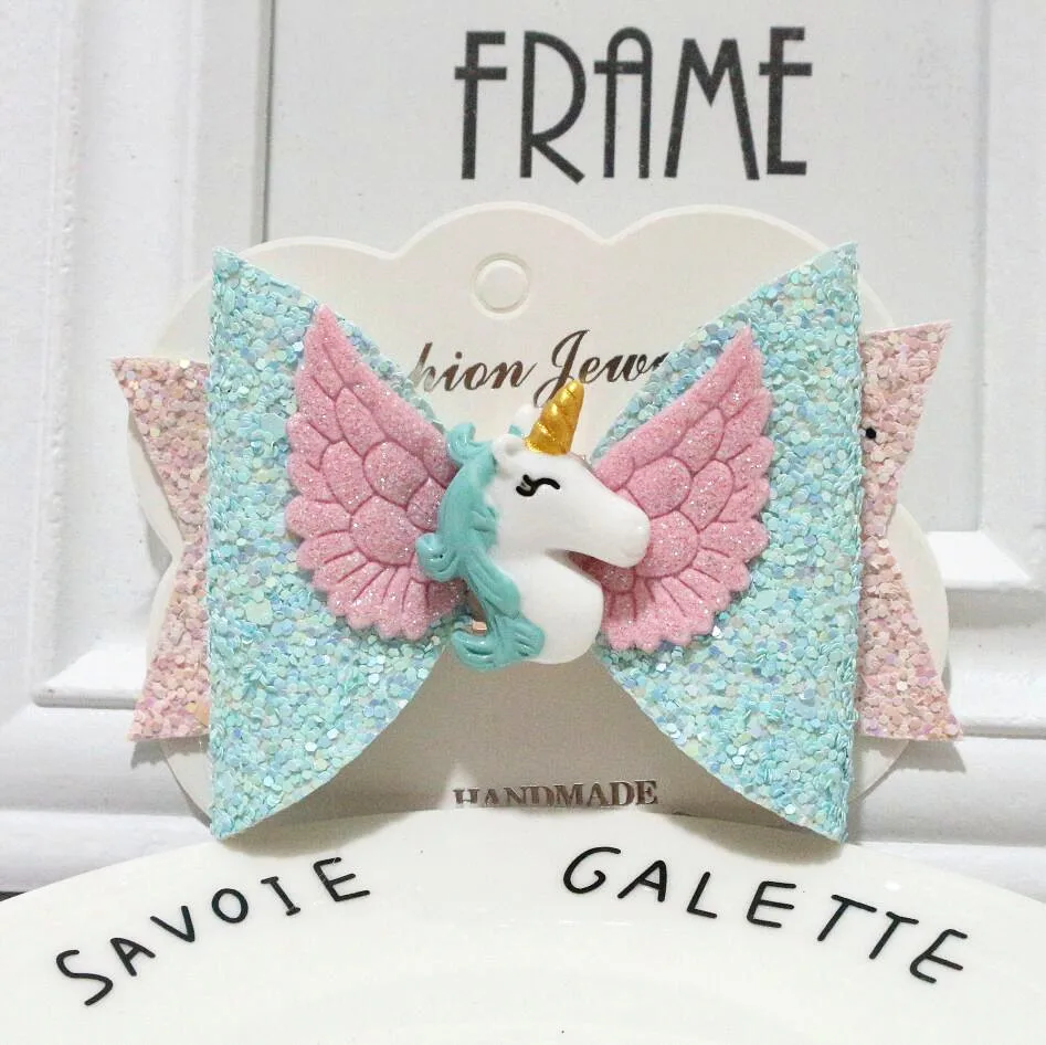 NEW Unicorn Wing Hair Accessories for Girls Children Princess Glitter Bows Clips Handmade Hairpins Cute Kids Headdress | Детская одежда