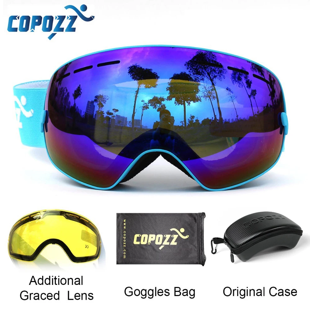COPOZZ лыжные очки с чехол и желтые линзы UV400 Анти-туман сферические лыжные очки катание на лыжах мужские и женские зимние очки+ крышка объектива+ набор в коробке