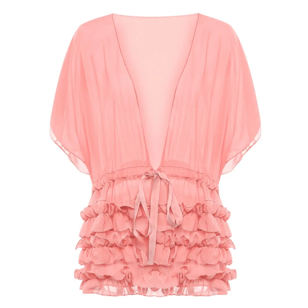 Шифоновые кружевные женские топы с глубоким v-образным вырезом сексуальные блузы