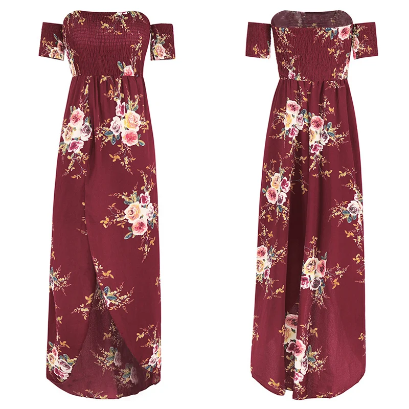PZLCXH 2018 New Spring Summer Print Dress Women European Elastic Waist Irregular Long Dresses Sexy Party robe vestidos ZB042 | Женская