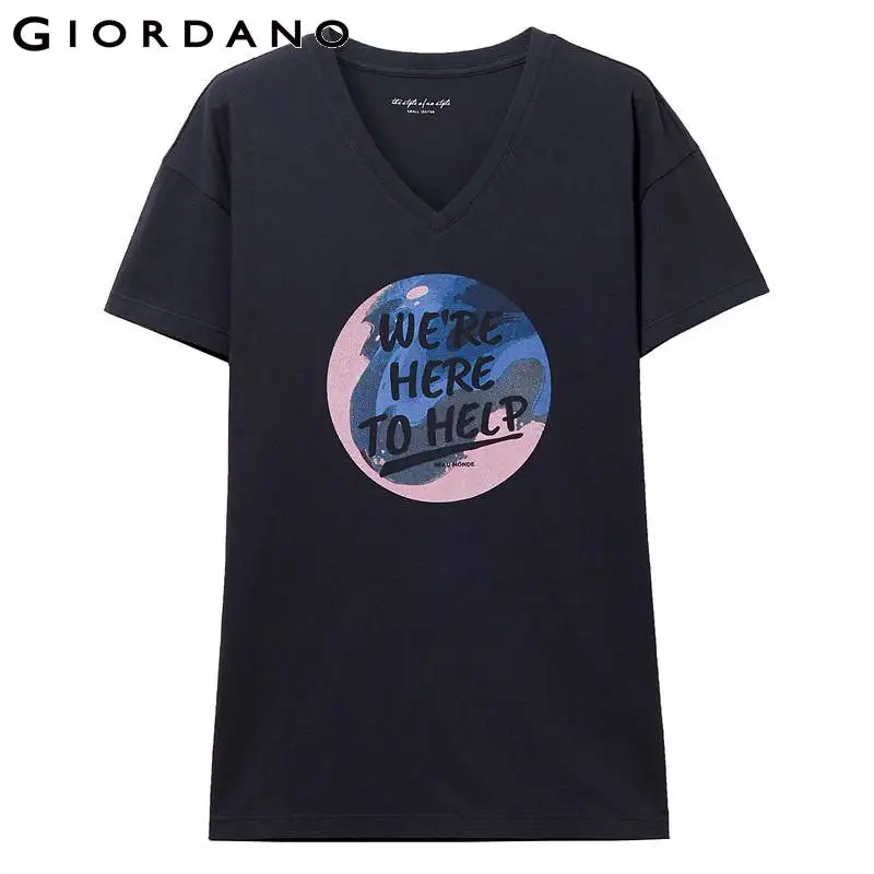 Giordano .женская футболка с v-образным вырезом воротника так же имеется печатный