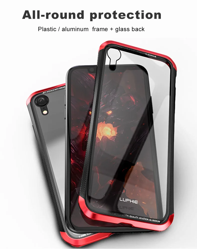LUPHIE алюминиевый бампер чехол для iPhone X XS Max XR XS Роскошный Жесткий металлический каркас для iPhone 6 6 S закаленная задняя сторона противоударный