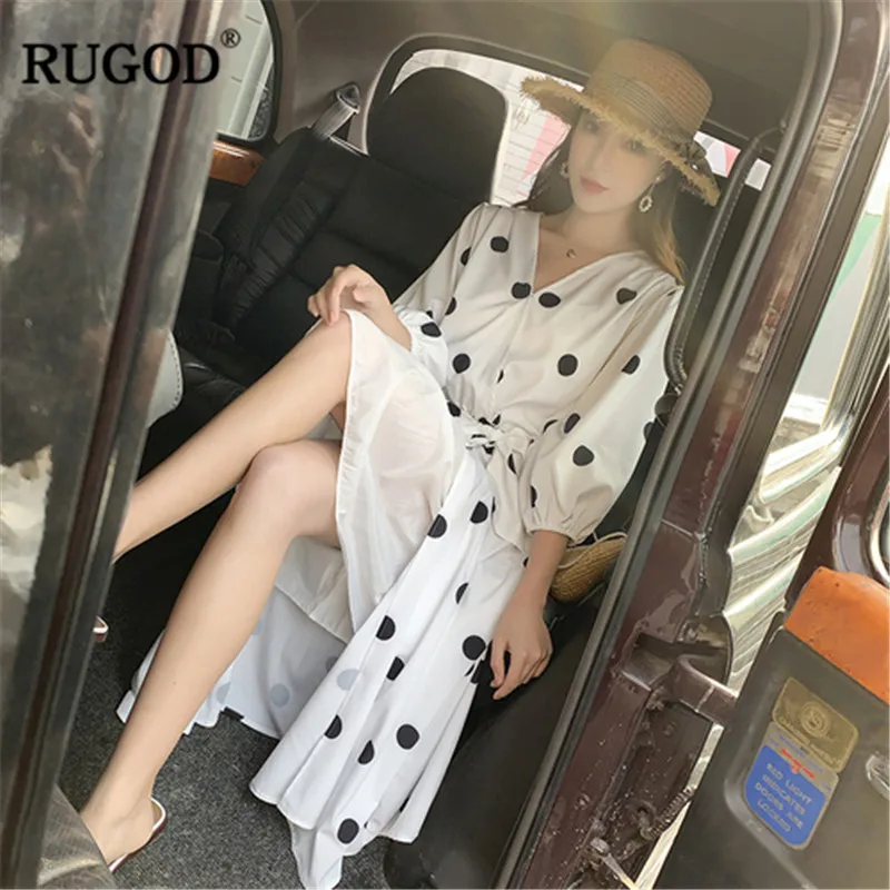 Женское винтажное платье RUGOD до середины икры с треугольным вырезом и длинным