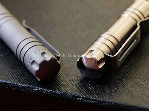 Online Titanium TC4 EDC 138Mm Panjang Taktis Pertahanan Diri Gel Roller Pena Berkualitas Glossy / Matte Permukaan Finishing Untuk Pilihan