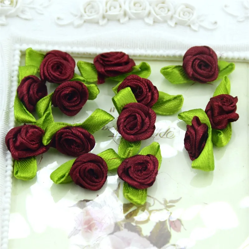 wine Red 100 шт Искусственный Мини Шелковый Искусственный цветок ручной работы DIY ленточная Роза красивое рождественское ручное творчество DIY свадебное украшение ручной работы - Цвет: wine Red