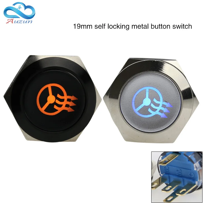

19 mm metal self-locking button switch oxidation black steering wheel heating switch voltage 6V12V24V220V.