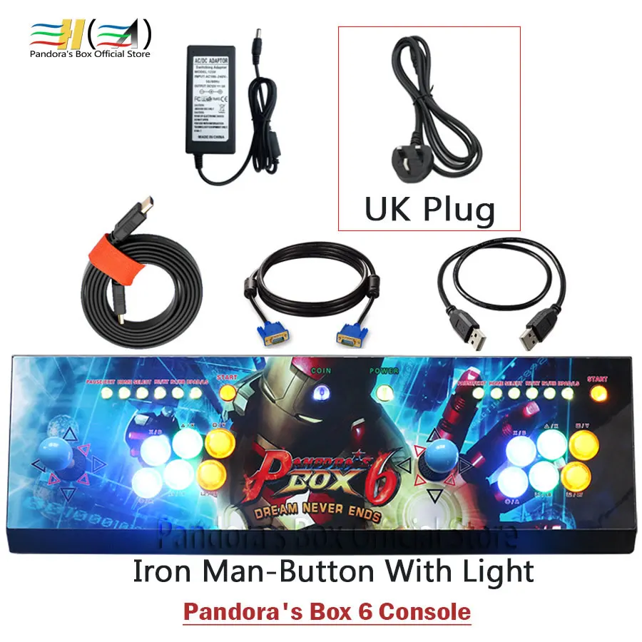 PB6 Ironman light UK Ящик Пандоры 6 1300 в 1 игровая консоль комплект Аркада 2 игроки могут добавлять 3000 игры HDMI VGA usb джойстик для ПК видео игры ps3 - Цвет: PB6 Ironman light UK