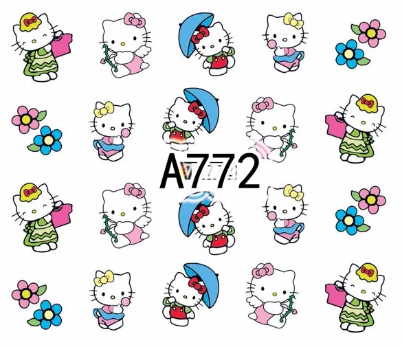 12 листов красота hello kitty Дизайн ногтей переводная наклейка на ногти слайдер тату аксессуары для ногтей A769-780