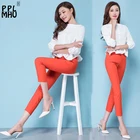Весенние женские повседневные яркие брюки-карандаш 2019, модные облегающие эластичные хлопковые брюки, женские однотонные зеркальные брюки 20 цветов