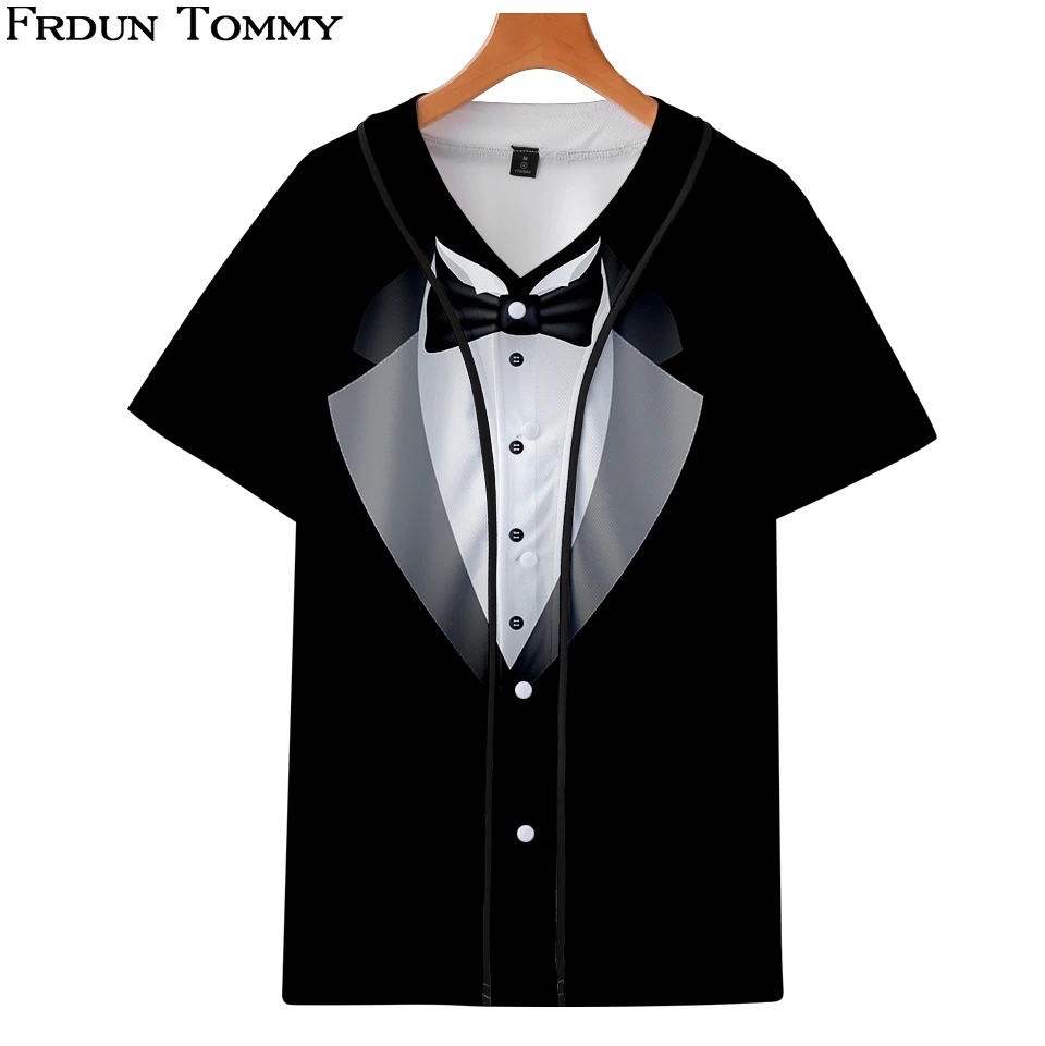 

3D Suit handsome Short Sleeve Baseball Jacket Tee Kpop Soft Round Collar Casual 2018 New Style Unisex Tee