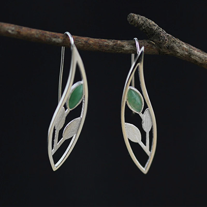 Lotus Fun реальные 925 Серебро Природный ручной Fine Jewelry Весна в воздухе листья падение серьги для женщин