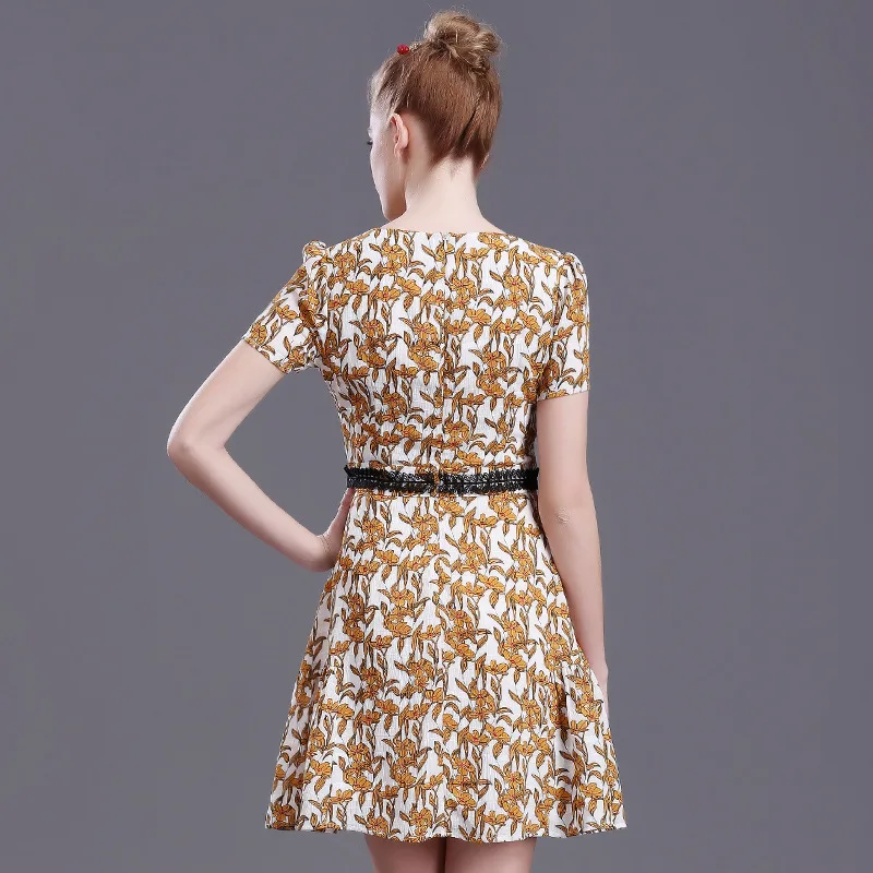Новый Мода 2017 летнее платье Для женщин элегантные с цветочным рисунком офисные
