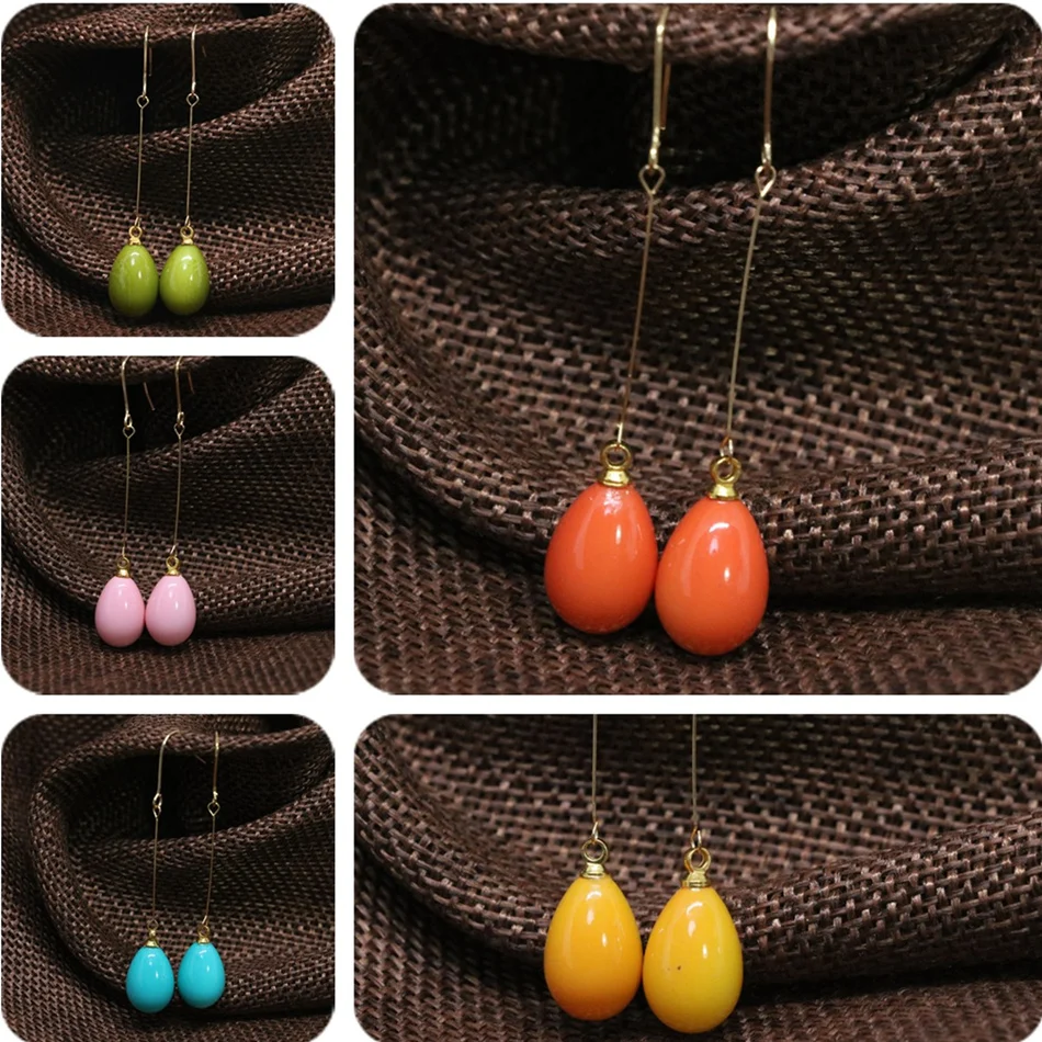 Многоцветная длинные серьги для женщин Яркие цвета краски выпечки стекло Teardrop 9*13