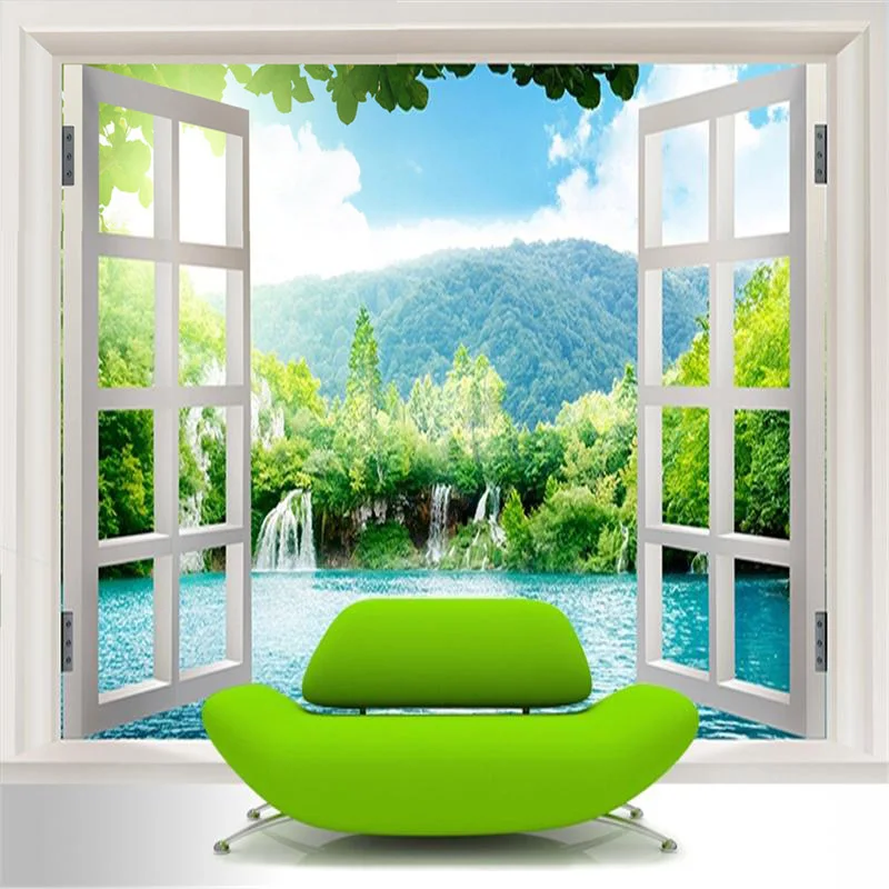 

Custom 3D Mural Wallpaper Outside The Window Nature Landscape Lake Forest Photo Wall Papers Living Room Papel De Parede 3D Sala