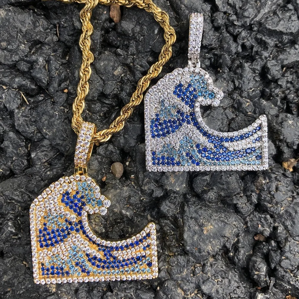 UWIN морская волна Cz кулон Буле камень полный Iced Out Bling микро проложенный медный