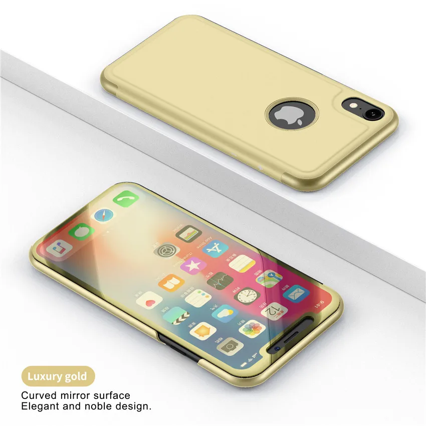 Gold Роскошный сенсорный флип-чехол-подставка для iphone X, XR, XS, MAX, 8, 7, 6, 6S Plus, 5, 5S, Se, зеркальная защита 360 градусов, полный Чехол для iphone XS - Цвет: Gold