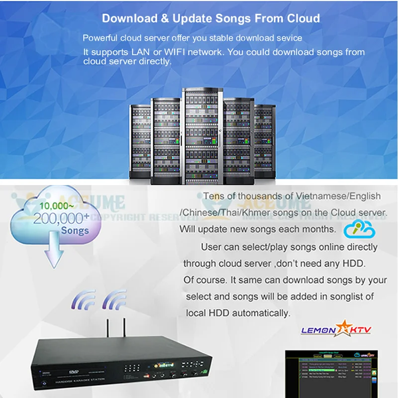 Android облачный караоке плеер/Jukebox 5 ТБ HDD 42K английский (4K) вьетнамский (38K) Songds ECHO DVD