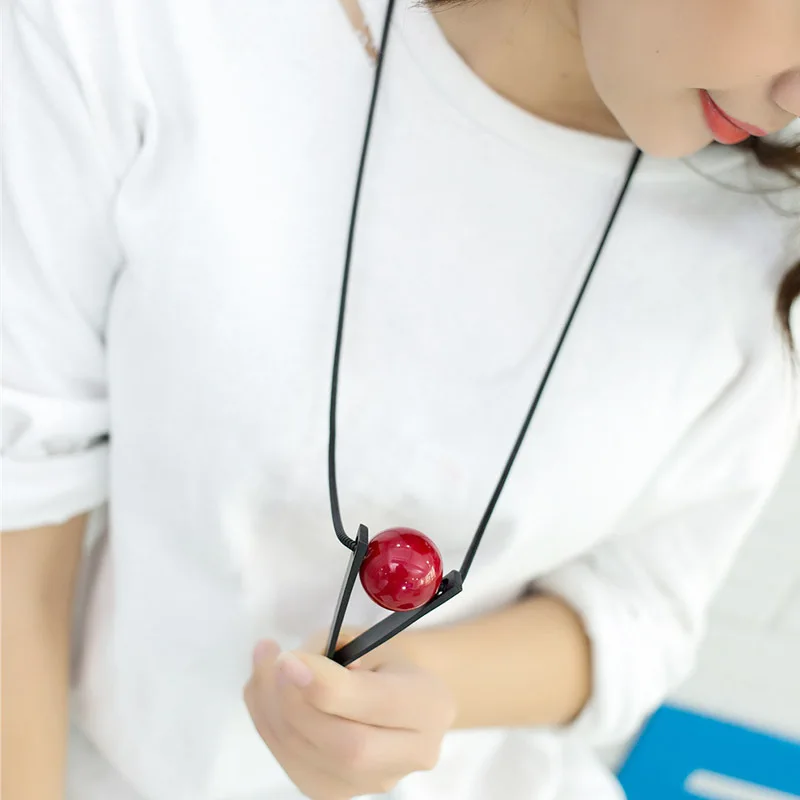 Women Long Necklace Collier Femme Fashion Triangle Red Ball Necklaces &amp Pendants For Female Black Chain Sweater Jewelry | Украшения и