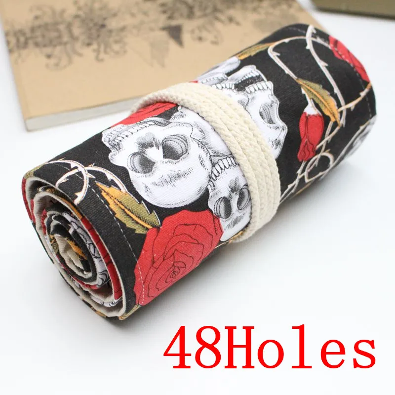 48 Holes Национальный холст кошка школьный Карандаш Чехол 36/48/72 Отверстия Roll Up карандаш сумка Портативный пенал для карандашей школьные принадлежности материал Эсколар - Цвет: 48 Holes