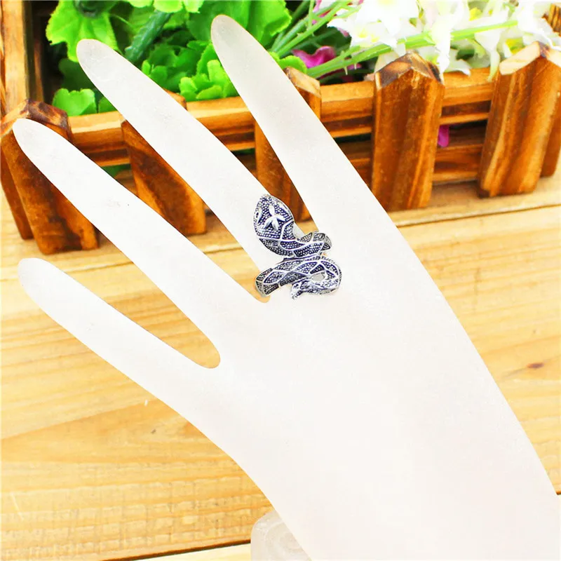 Симпатичные Змея Кольца для Для Женщин Животного Дизайн Античная Посеребренная
