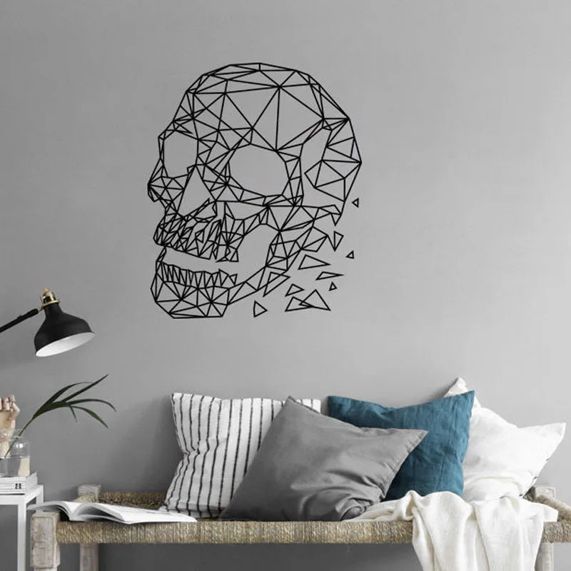 Съемный Настенный стикер с геометрическим черепом для гостиной и дивана
