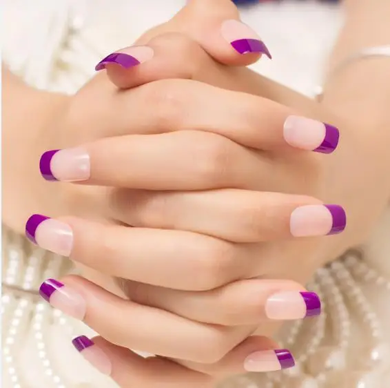 purple Фиолетовый Французский накладные ногти 24 шт. Природный Простой Дизайн Короткие Полный Квадрат Советы 10 Цветов для Выбора - Цвет: purple