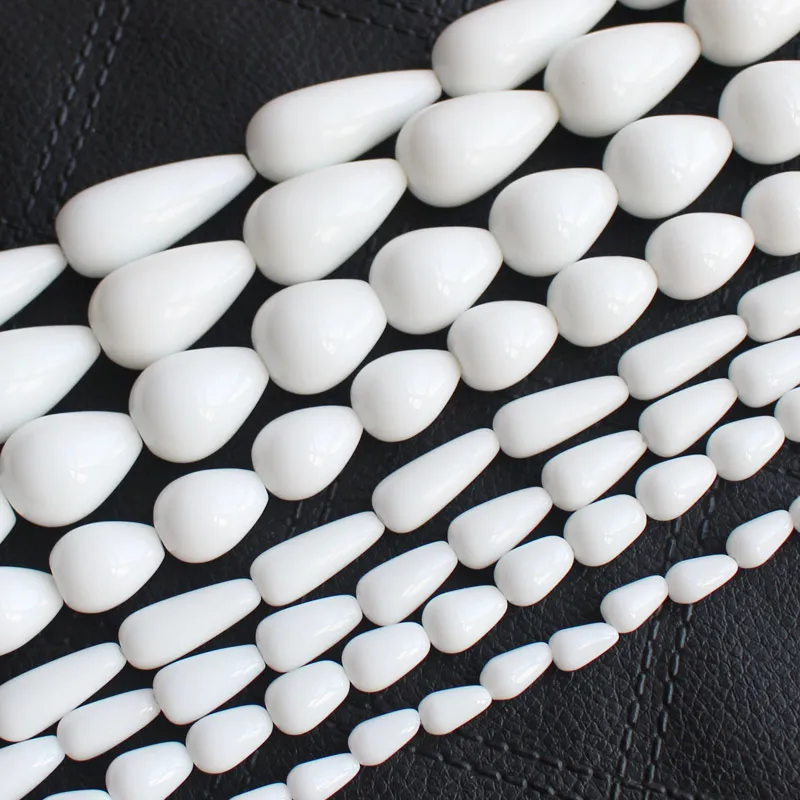 Гладкие белые фарфоровые Агаты в форме капли воды 15 дюймов на нить|shaped beads|drop beadsbead