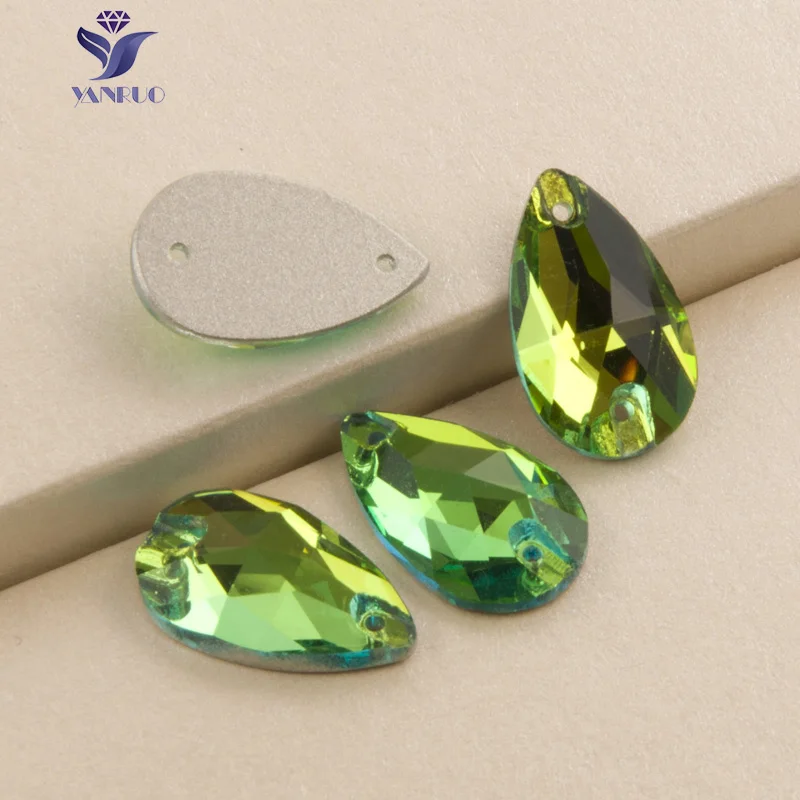 Peridot YANRUO 3230 капля AAAAA качество шитье Кристалл Flatback стразы пришить камни стекло для платья одежда ювелирные изделия - Цвет: Peridot